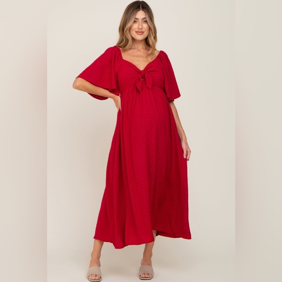 Pregnancy Clothing PinkBlush Smocked Flutter Sleeve Midi Dress - Maternity  And Postpartum Dress With Flowy Design Smocked Flutter Sleeve Dress